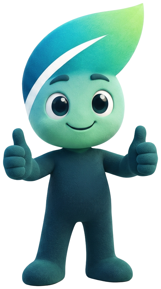 Benny, de mascotte van Energie Select, steekt beide duimen op